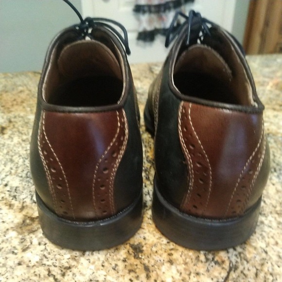 Johnston Murphy Oxford Saddle Two Tone Black Brown Leather Lace Up Shoes 9M - Picture 11 of 12